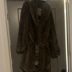 Darker Wavs Brown Faux Fur Coat with Belt